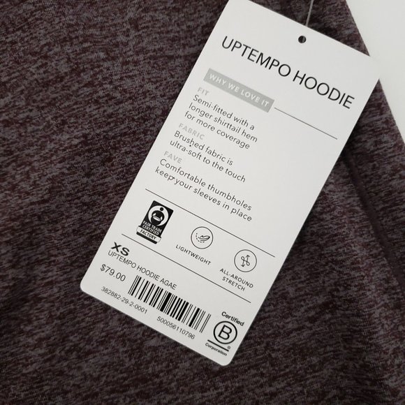 New Athleta Uptempo Hoodie Sweatshirt Aubergine Heathered Purple XS NWT - Picture 10 of 14